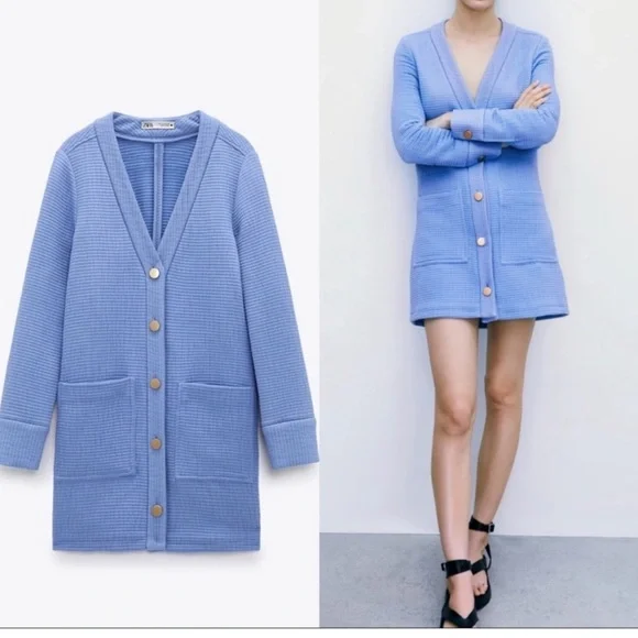 Zara Blue Women's Cardigan Sweater - Picture 1 of 8